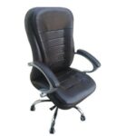 Chayrs Black Revolving Adjustable Executive Chair in Rexine & Chrome