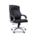 Chayrs Black Revolving Adjustable Height Boss Chair in Rexine Steel