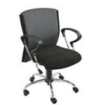 Chayrs Black Revolving Adjustable Push Back Chair in Rexine & Nickle Chrome