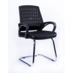 Chayrs Black Fix Mesh Back Chair in Rexine & Chrome Frame