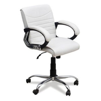 Chayrs White Revolving Adjustable  Chair in Rexine & Steel